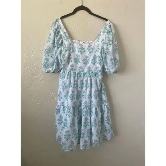 J. Marie Tiered Babydoll Floral Puff Sleeve Pastel Dress Coquette Cottage Core - Picture 3 of 10